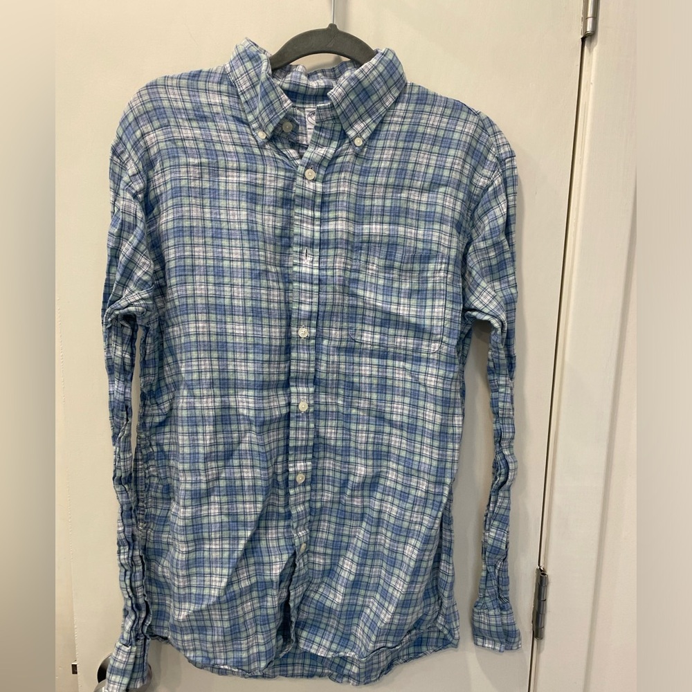 Brooks Brothers the Original Polo button down shirt green and blue plaid, M